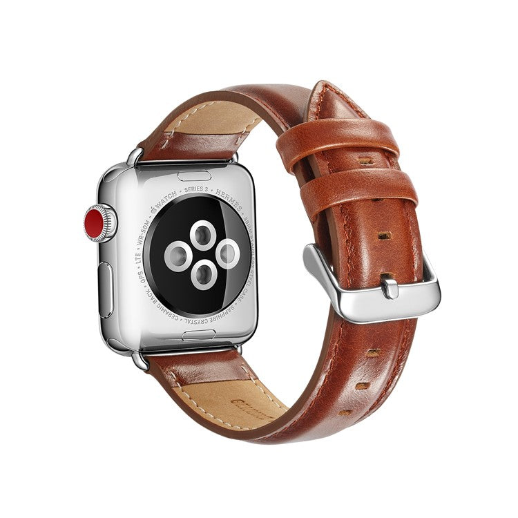 Top Layer Crazy Horse Texture Cowhide Leather Watch Strap Replacement for Apple Watch Series 10 46mm / Ultra 2 Ultra 49mm / 9 8 7 45mm / SE (2023) SE (2022) SE 6 5 4 44mm / 3 2 1 42mm - Brown