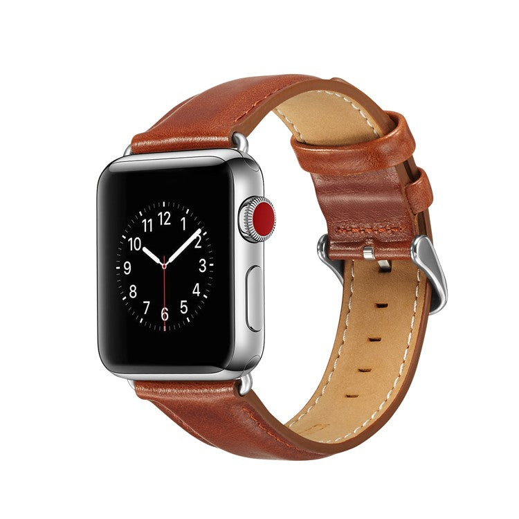 Top Layer Crazy Horse Texture Cowhide Leather Watch Strap Replacement for Apple Watch Series 10 46mm / Ultra 2 Ultra 49mm / 9 8 7 45mm / SE (2023) SE (2022) SE 6 5 4 44mm / 3 2 1 42mm - Brown