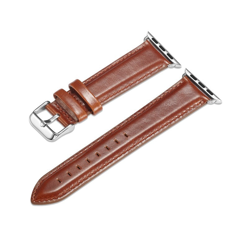 Top Layer Crazy Horse Texture Cowhide Leather Watch Strap Replacement for Apple Watch Series 10 46mm / Ultra 2 Ultra 49mm / 9 8 7 45mm / SE (2023) SE (2022) SE 6 5 4 44mm / 3 2 1 42mm - Brown