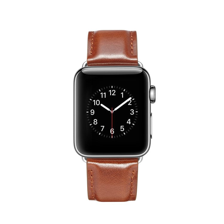 Top Layer Crazy Horse Texture Cowhide Leather Watch Strap Replacement for Apple Watch Series 10 46mm / Ultra 2 Ultra 49mm / 9 8 7 45mm / SE (2023) SE (2022) SE 6 5 4 44mm / 3 2 1 42mm - Brown