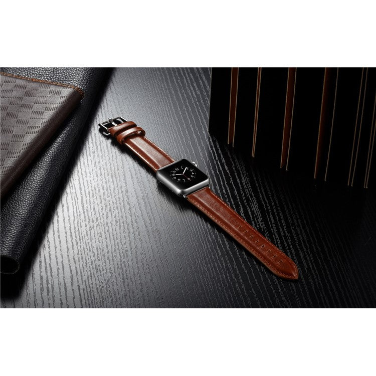 Top Layer Crazy Horse Texture Cowhide Leather Watch Strap Replacement for Apple Watch Series 10 46mm / Ultra 2 Ultra 49mm / 9 8 7 45mm / SE (2023) SE (2022) SE 6 5 4 44mm / 3 2 1 42mm - Brown