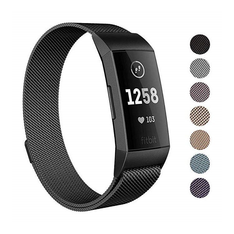 Stainless Steel Milanese Wrist Watch Band Replacement for Fitbit Charge 4 / 3 - Black