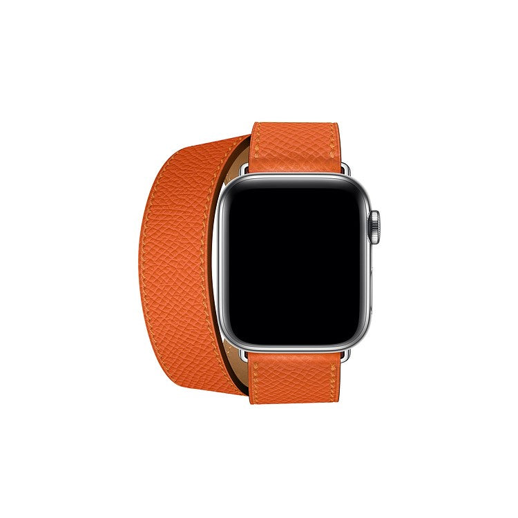 Double Tour Genuine Leather Watch Strap Replacement for Apple Watch Series 10 46mm / Ultra 2 Ultra 49mm / 9 8 7 45mm / SE (2023) SE (2022) SE 6 5 4 44mm / 3 2 1 42mm - Orange