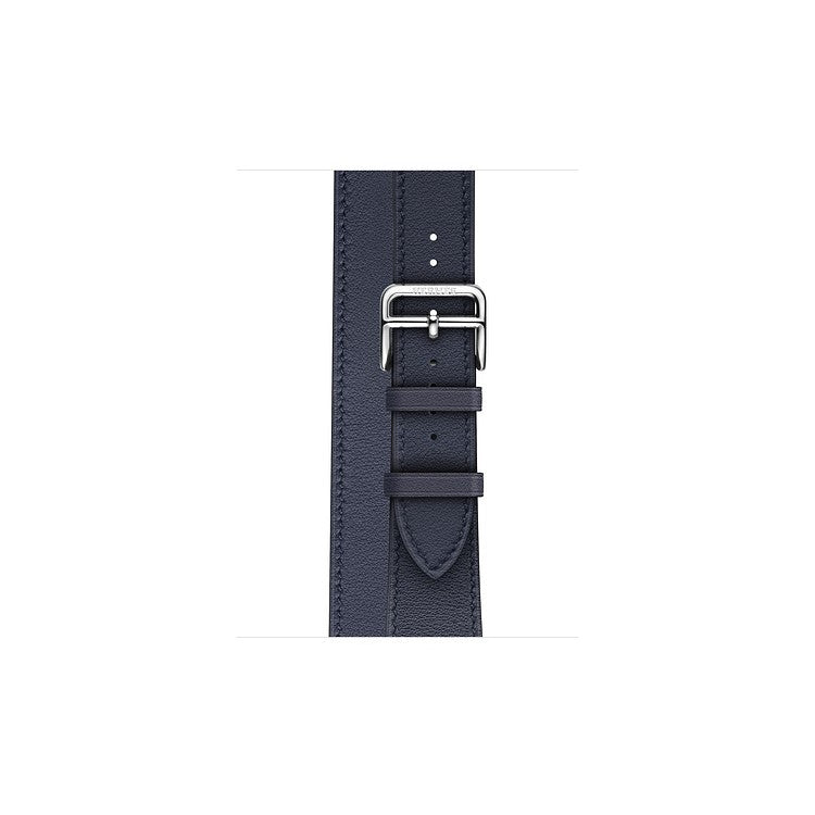 Double Tour Contrast Color Genuine Leather Watch Band for Apple Watch Series 10 42mm / 9 8 7 41mm / SE (2023) SE (2022) SE 6 5 4 40mm / 3 2 1 38mm - Dark Blue