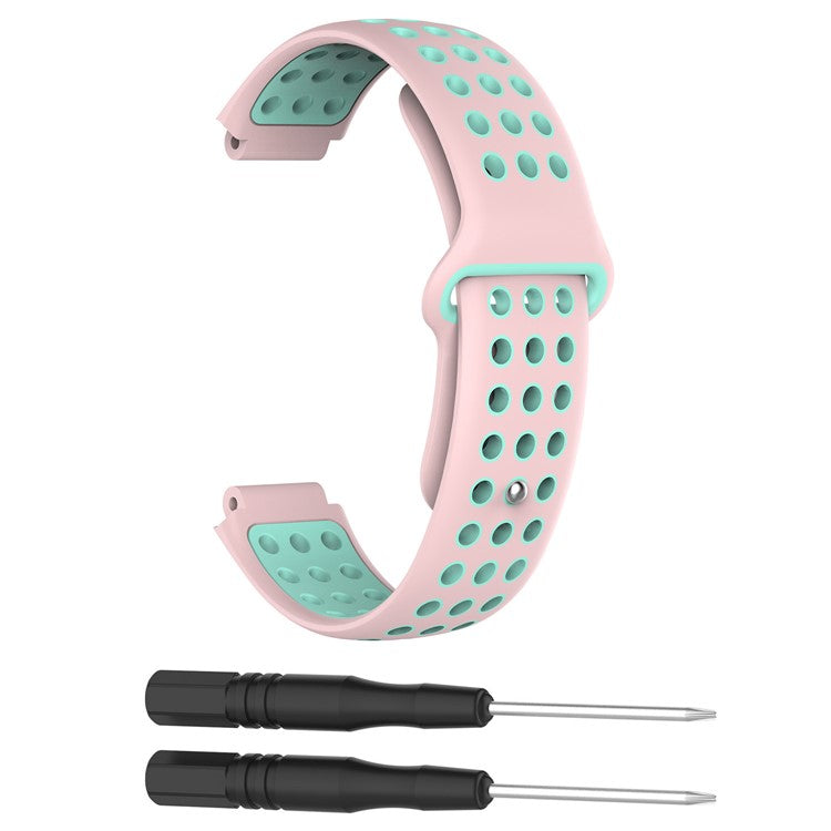Bi-color Silicone Watch Wrist Band for Garmin Forerunner 220 230 235 630 620 735 645 S20 S60 S50 with Tool - Pink / Cyan
