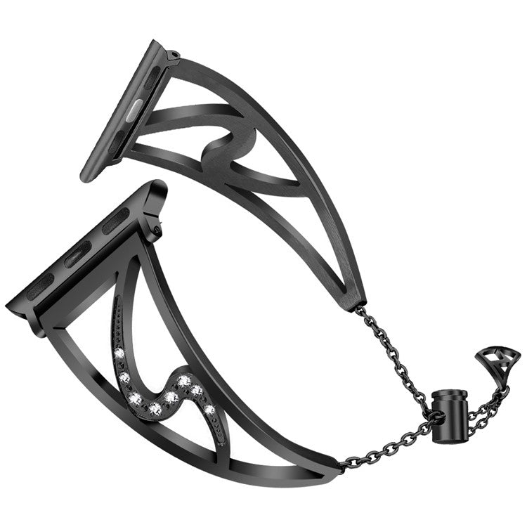S Shape Rhinestone Decor Steel Watchband Bracelet for Apple Watch Series 10 46mm / Ultra 2 Ultra 49mm / 9 8 7 45mm / SE (2023) SE (2022) SE 6 5 4 44mm / 3 2 1 42mm - Black