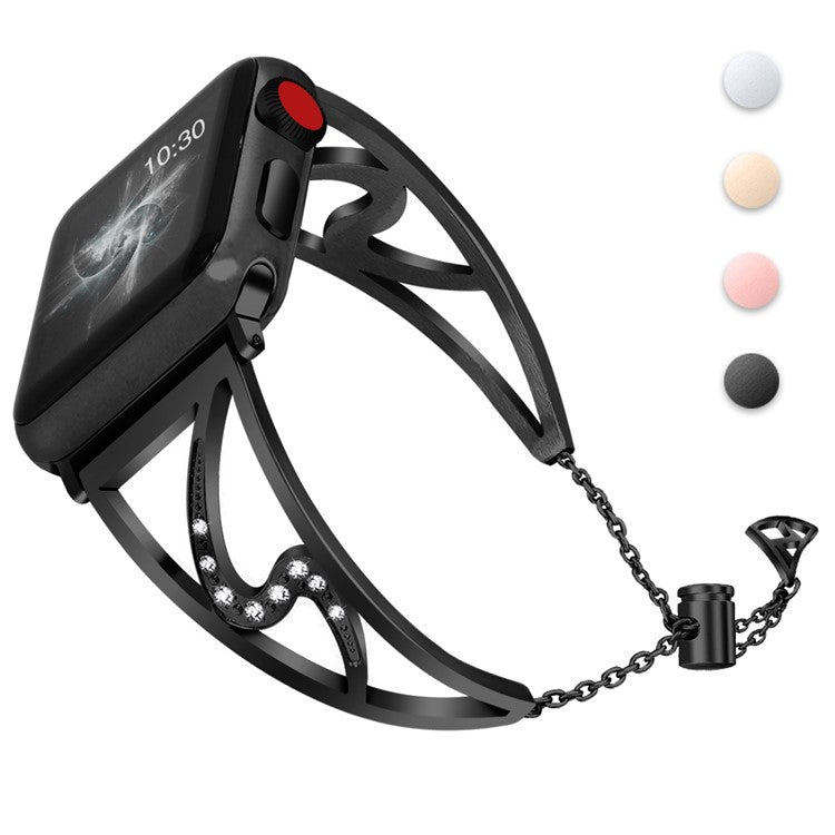 S Shape Rhinestone Decor Steel Watchband Bracelet for Apple Watch Series 10 46mm / Ultra 2 Ultra 49mm / 9 8 7 45mm / SE (2023) SE (2022) SE 6 5 4 44mm / 3 2 1 42mm - Black