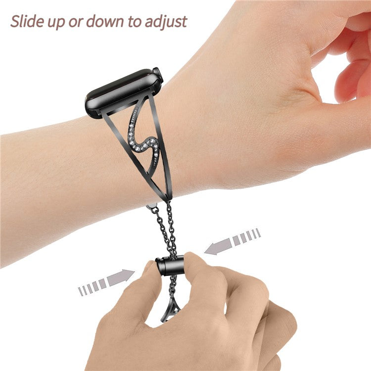 S Shape Rhinestone Decor Steel Watchband Bracelet for Apple Watch Series 10 46mm / Ultra 2 Ultra 49mm / 9 8 7 45mm / SE (2023) SE (2022) SE 6 5 4 44mm / 3 2 1 42mm - Black