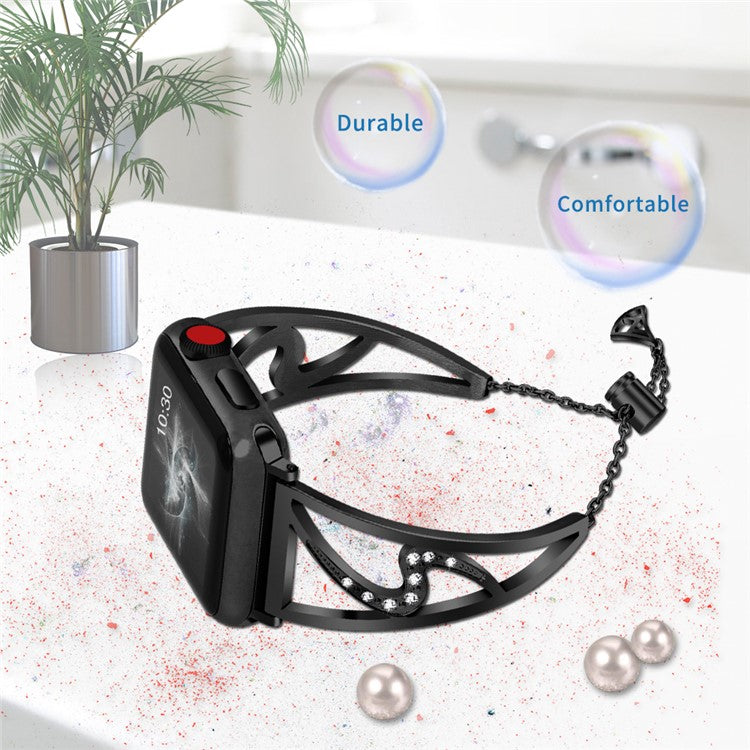 S Shape Rhinestone Decor Steel Watchband Bracelet for Apple Watch Series 10 46mm / Ultra 2 Ultra 49mm / 9 8 7 45mm / SE (2023) SE (2022) SE 6 5 4 44mm / 3 2 1 42mm - Black