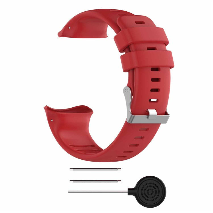 Silicone Replacement Strap Watch Band for Polar Vantage V, Pin Buckle Adjustable Wristband - Red