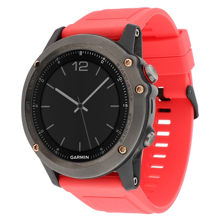 22mm Soft Textured Silicone Watch Band Wrist Bracelet for Garmin Fenix 5 / 5 Plus with Black Buckle - Red