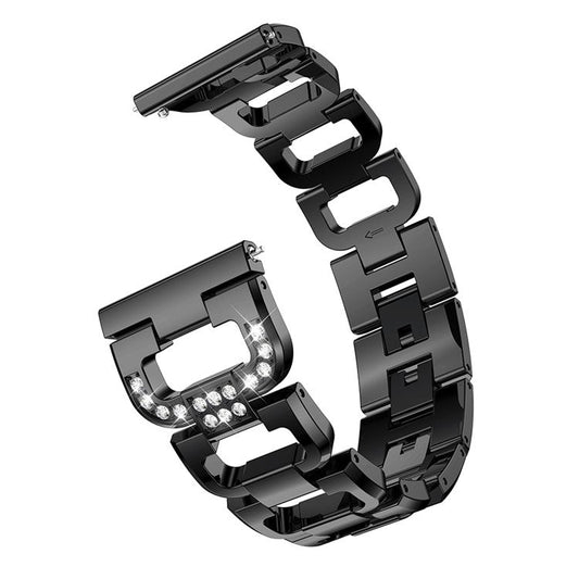 20mm For Samsung Galaxy Watch 42mm D-shape Rhinestone Decor Metal Watch Band Wrist Strap - Black