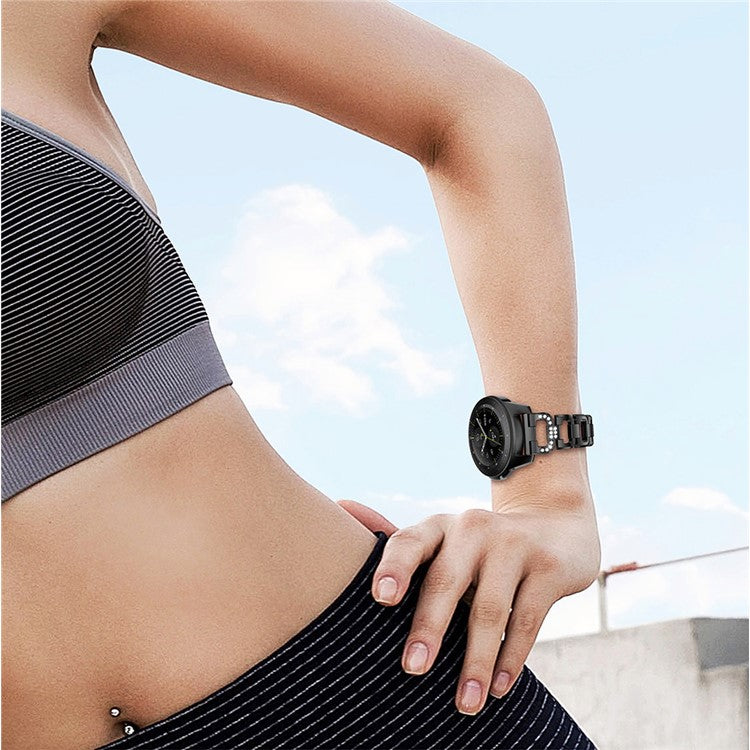 20mm For Samsung Galaxy Watch 42mm D-shape Rhinestone Decor Metal Watch Band Wrist Strap - Black