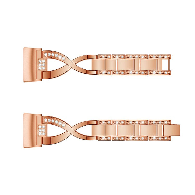 For Fitbit Charge 4/3 X-shape Rhinestone Decor Aluminum Alloy Watch Band Strap Replacement - Rose Gold