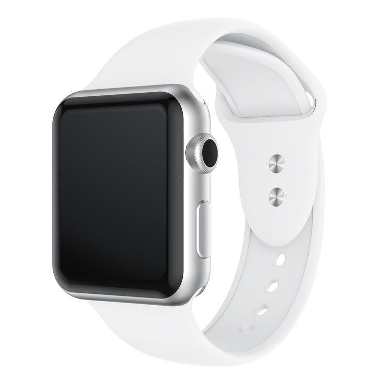 Double Buckle Soft Silicone Sport Watch Band for Apple Watch Series 10 46mm / Ultra 2 Ultra 49mm / 9 8 7 45mm / SE (2023) SE (2022) SE 6 5 4 44mm / 3 2 1 42mm - White