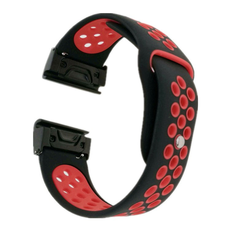 For-Garmin-Fenix-5/Garmin-Forerunner-935-22mm-Two-tone-Hollow-Silicone-Watch-Strap-Wristband-Replacement-Black-/-Red