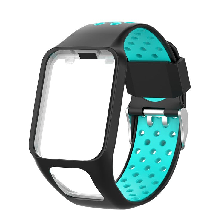 For TomTom Multi-sport Runner 2/3 Dual Color Silicone Smart Watch Strap Replacement Watchband - Black / Cyan