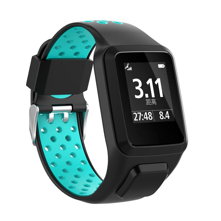 For TomTom Multi-sport Runner 2/3 Dual Color Silicone Smart Watch Strap Replacement Watchband - Black / Cyan