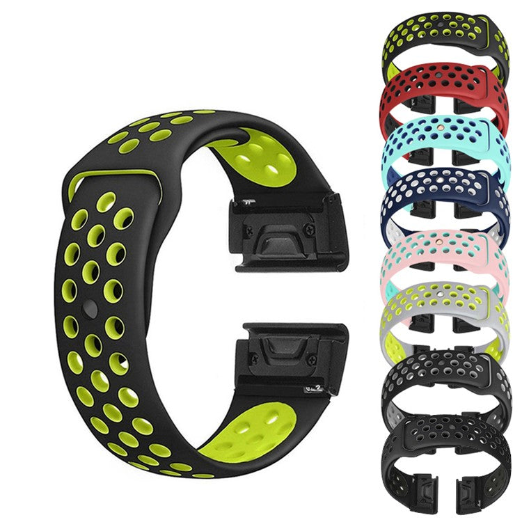 For Garmin Fenix 5 Two-color Silicone Adjustable Watchband Wrist Strap Replacement - Black / Green