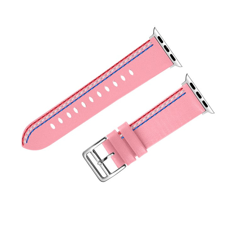 Genuine Leather Single Tour Watch Band for Apple Watch Series 10 46mm / Ultra 2 Ultra 49mm / 9 8 7 45mm / SE (2023) SE (2022) SE 6 5 4 44mm / 3 2 1 42mm - Pink