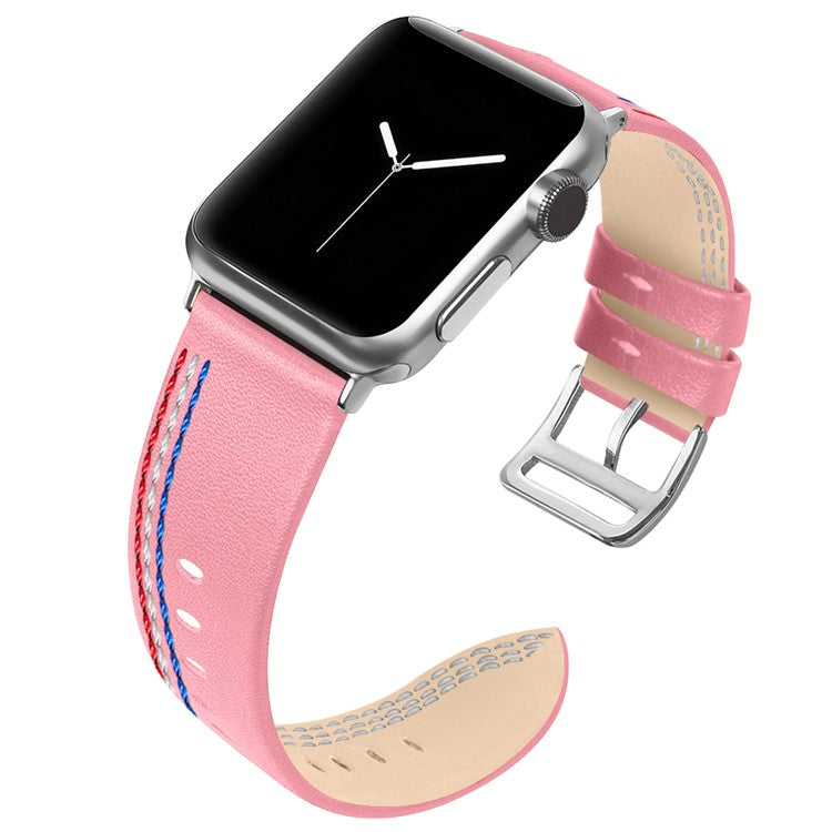 Genuine Leather Single Tour Watch Band for Apple Watch Series 10 46mm / Ultra 2 Ultra 49mm / 9 8 7 45mm / SE (2023) SE (2022) SE 6 5 4 44mm / 3 2 1 42mm - Pink