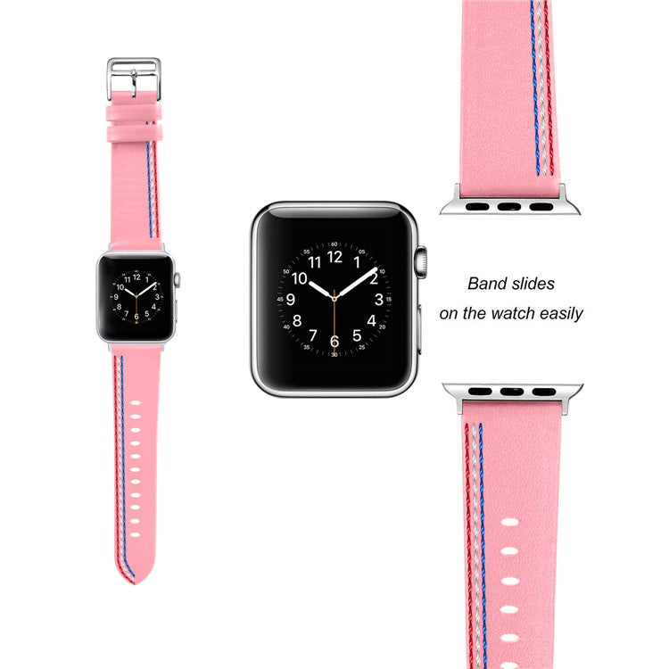 Genuine Leather Single Tour Watch Band for Apple Watch Series 10 46mm / Ultra 2 Ultra 49mm / 9 8 7 45mm / SE (2023) SE (2022) SE 6 5 4 44mm / 3 2 1 42mm - Pink
