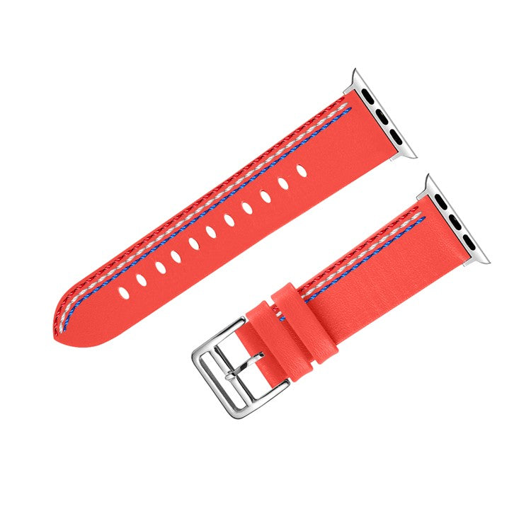 Genuine Leather Single Tour Watch Band for Apple Watch Series 10 46mm / Ultra 2 Ultra 49mm / 9 8 7 45mm / SE (2023) SE (2022) SE 6 5 4 44mm / 3 2 1 42mm - Coral
