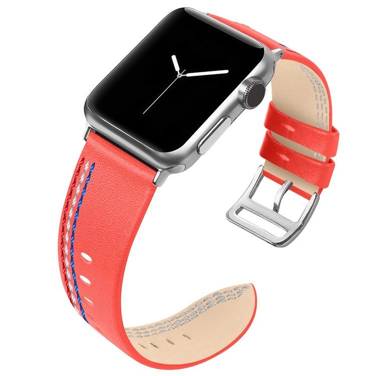 Genuine Leather Single Tour Watch Band for Apple Watch Series 10 46mm / Ultra 2 Ultra 49mm / 9 8 7 45mm / SE (2023) SE (2022) SE 6 5 4 44mm / 3 2 1 42mm - Coral