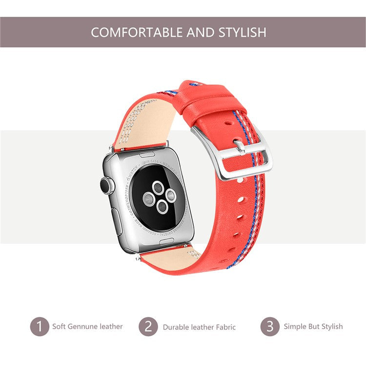 Genuine Leather Single Tour Watch Band for Apple Watch Series 10 46mm / Ultra 2 Ultra 49mm / 9 8 7 45mm / SE (2023) SE (2022) SE 6 5 4 44mm / 3 2 1 42mm - Coral