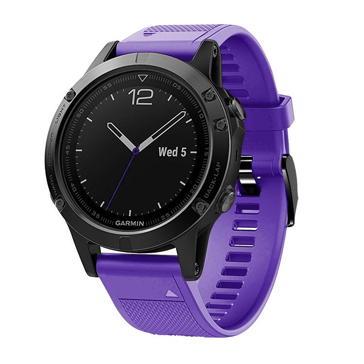 For Garmin Fenix 5 Silicone Sport Watch Band Adjustable Wrist Strap with Black Buckle - Purple