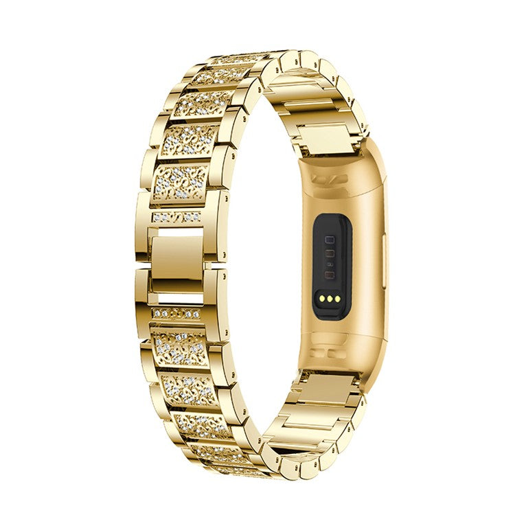 Solid Stainless Steel with Diamond Watch Band for Fitbit Charge 4 / 3 - Gold