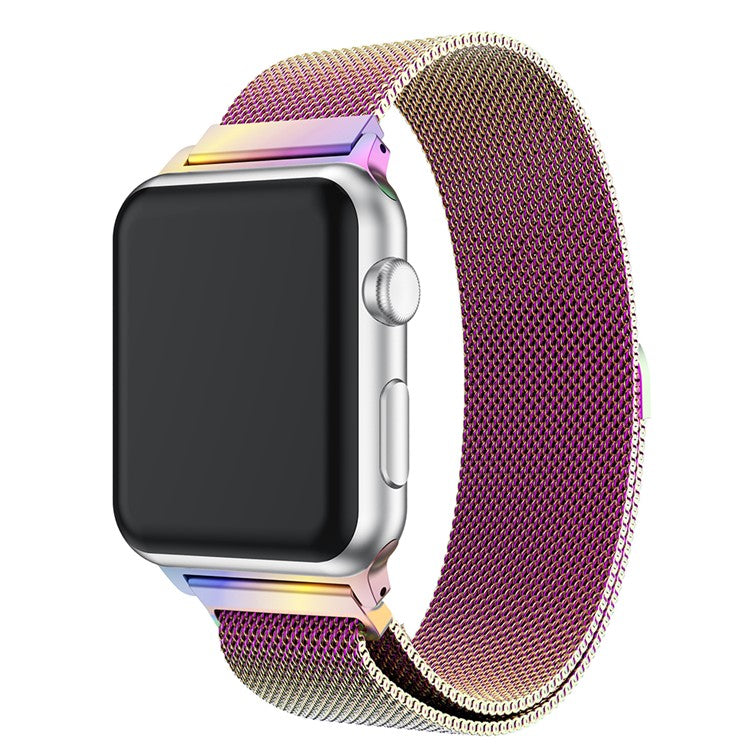 Milanese Watch Band for Apple Watch Series 10 46mm / Ultra 2 Ultra 49mm / 9 8 7 45mm / SE (2023) SE (2022) SE 6 5 4 44mm / 3 2 1 42mm, Semi-Circular Tail Magnetic Stainless Steel Watch Strap - Multi-Color