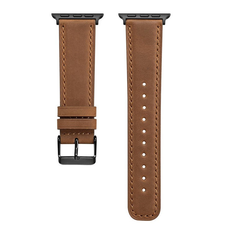 Crackle Texture Genuine Leather Watch Strap for Apple Watch Series 10 46mm / Ultra 2 Ultra 49mm / 9 8 7 45mm / SE (2023) SE (2022) SE 6 5 4 44mm / 3 2 1 42mm - Brown