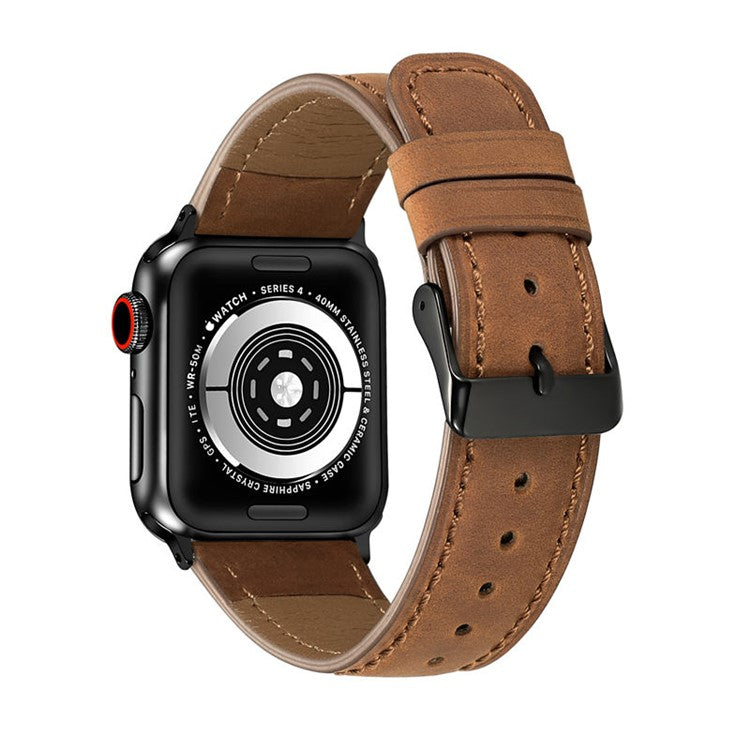 Crackle Texture Genuine Leather Watch Strap for Apple Watch Series 10 46mm / Ultra 2 Ultra 49mm / 9 8 7 45mm / SE (2023) SE (2022) SE 6 5 4 44mm / 3 2 1 42mm - Brown