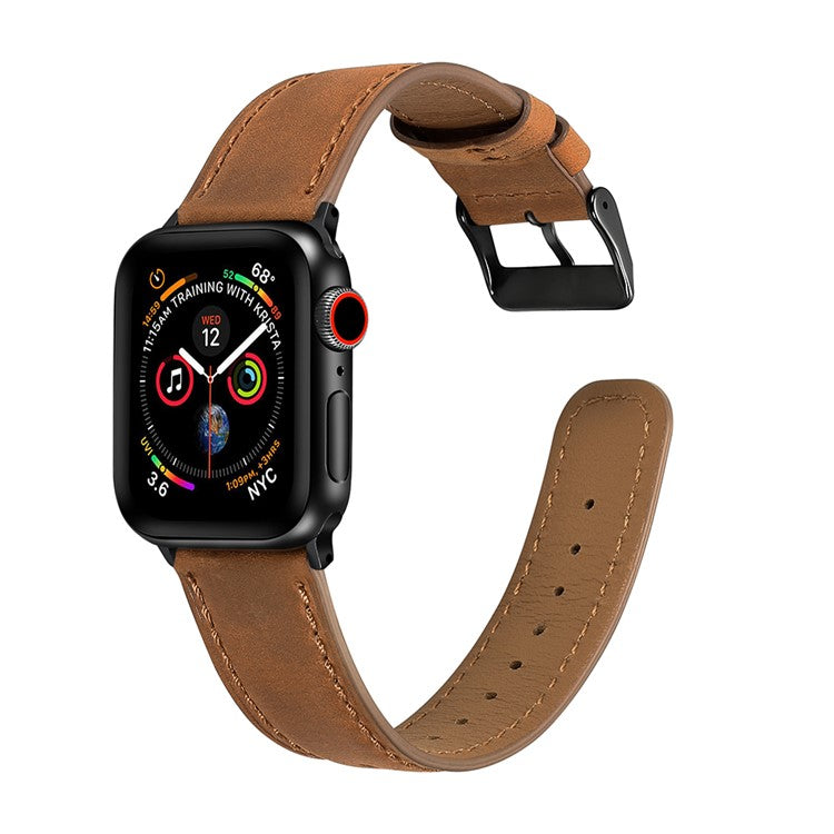 Crackle Texture Genuine Leather Watch Strap for Apple Watch Series 10 46mm / Ultra 2 Ultra 49mm / 9 8 7 45mm / SE (2023) SE (2022) SE 6 5 4 44mm / 3 2 1 42mm - Brown