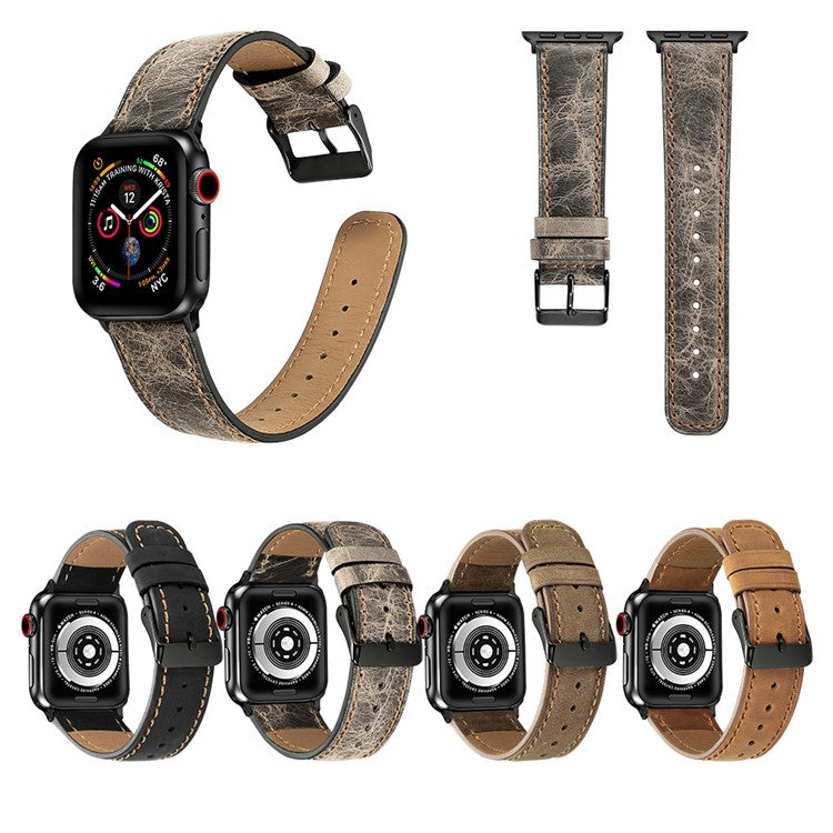 Crackle Texture Genuine Leather Watch Strap for Apple Watch Series 10 46mm / Ultra 2 Ultra 49mm / 9 8 7 45mm / SE (2023) SE (2022) SE 6 5 4 44mm / 3 2 1 42mm - Brown