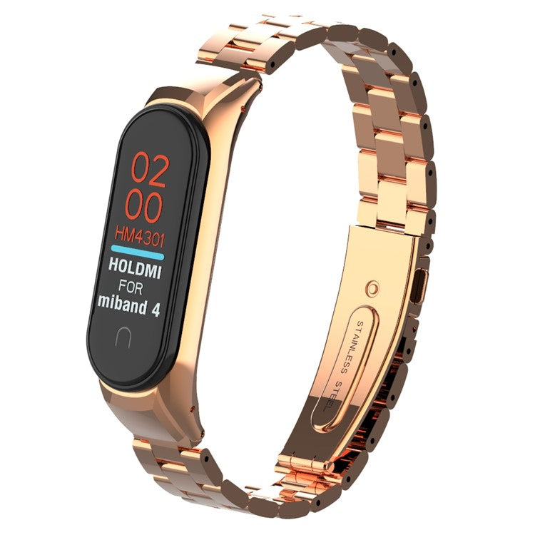 Solid Stainless Steel Metal Smart Watch Band for Xiaomi Mi Smart Band 4 - Rose Gold