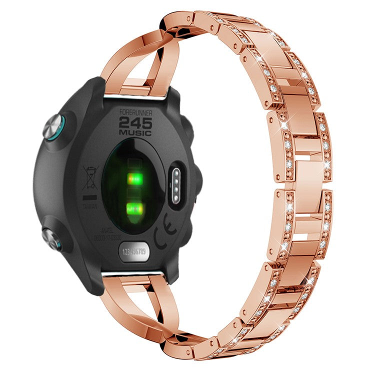 X-shape 20mm Rhinestone Decoration Aluminum Alloy Watch Band for Garmin Forerunner 245 - Rose Gold