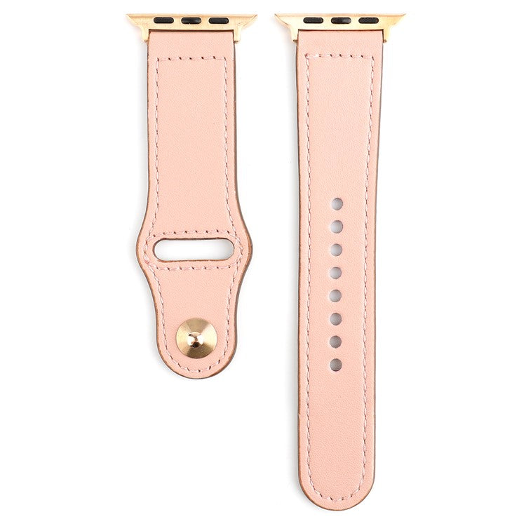 Genuine Leather Rivet Buckle Smart Watch Band for Apple Watch Series 10 42mm / 9 8 7 41mm / SE (2023) SE (2022) SE 6 5 4 40mm / 3 2 1 38mm - Pink