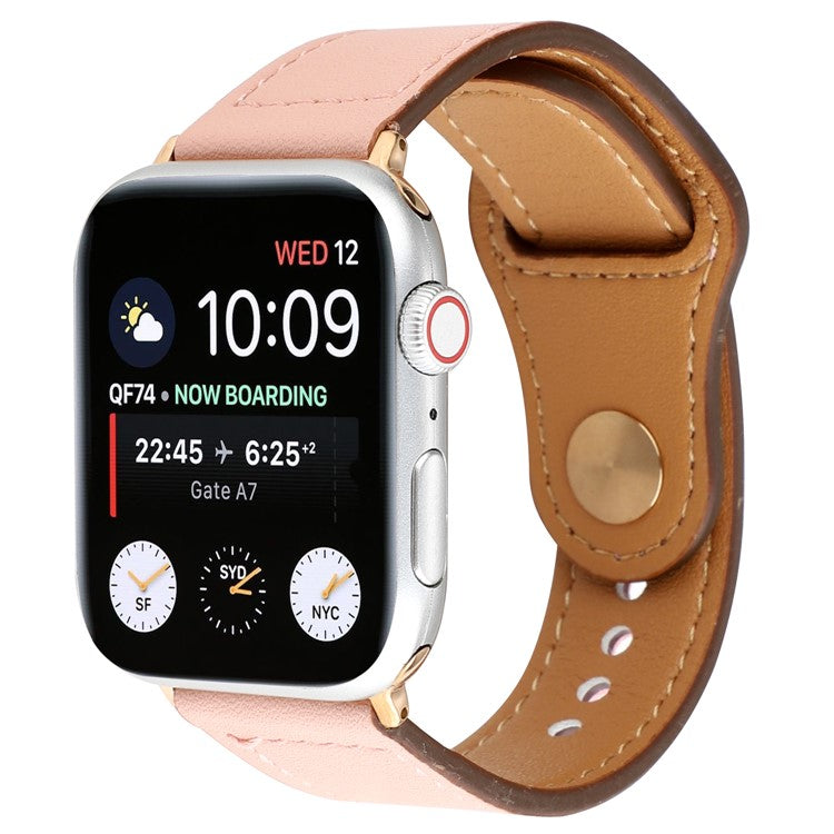 Genuine Leather Rivet Buckle Smart Watch Band for Apple Watch Series 10 42mm / 9 8 7 41mm / SE (2023) SE (2022) SE 6 5 4 40mm / 3 2 1 38mm - Pink