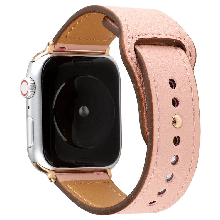 Genuine Leather Rivet Buckle Smart Watch Band for Apple Watch Series 10 42mm / 9 8 7 41mm / SE (2023) SE (2022) SE 6 5 4 40mm / 3 2 1 38mm - Pink