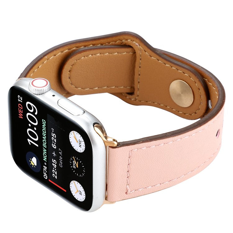 Genuine Leather Rivet Buckle Smart Watch Band for Apple Watch Series 10 42mm / 9 8 7 41mm / SE (2023) SE (2022) SE 6 5 4 40mm / 3 2 1 38mm - Pink