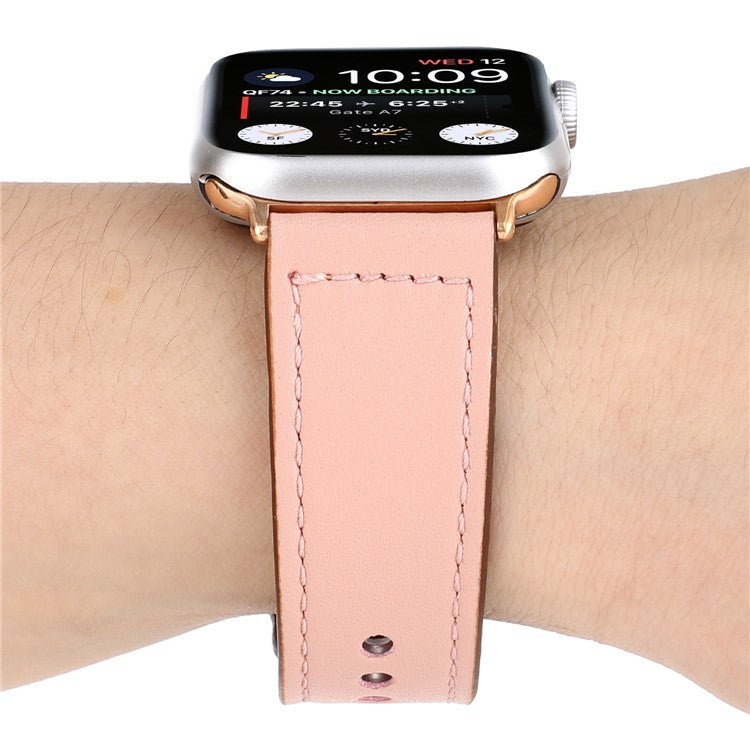 Genuine Leather Rivet Buckle Smart Watch Band for Apple Watch Series 10 42mm / 9 8 7 41mm / SE (2023) SE (2022) SE 6 5 4 40mm / 3 2 1 38mm - Pink
