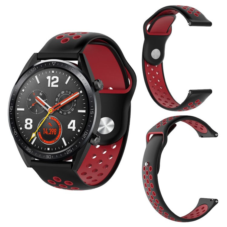 22mm Two-tone Silicone Smart Watch Band for Huawei Watch GT / Ticwatch 1 / Huami - Black/Red