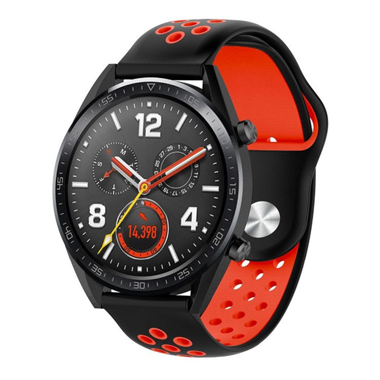 22mm Two-tone Silicone Smart Watch Band for Huawei Watch GT / Ticwatch 1 / Huami - Black/Red
