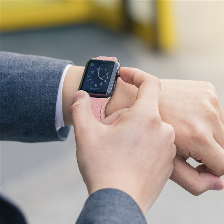 Genuine Leather Smart Watchband for Apple Watch Series 6 / SE / SE (2022) / 5 / 4 40mm / Series 3 / 2 / 1 Watch 38mm - Pink