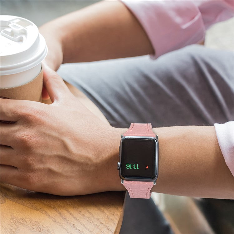 Genuine Leather Smart Watchband for Apple Watch Series 6 / SE / SE (2022) / 5 / 4 40mm / Series 3 / 2 / 1 Watch 38mm - Pink