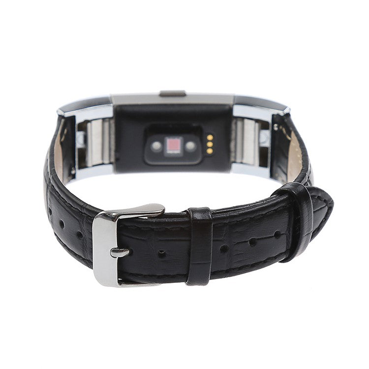 Crocodile Texture Genuine Leather Smart Watch Band for Fitbit Charge 2 - Black