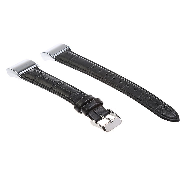 Crocodile Texture Genuine Leather Smart Watch Band for Fitbit Charge 2 - Black