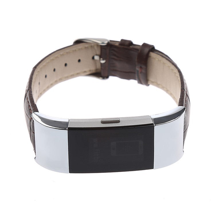 Crocodile Texture Genuine Leather Smart Watch Band for Fitbit Charge 2 - Brown